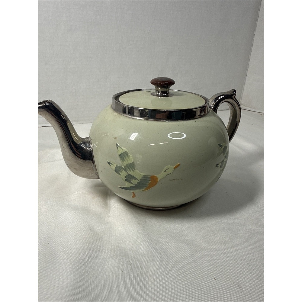 Gibsons Staffordshire Green Duck Porcelain Teapot Display Cottagecore Farm